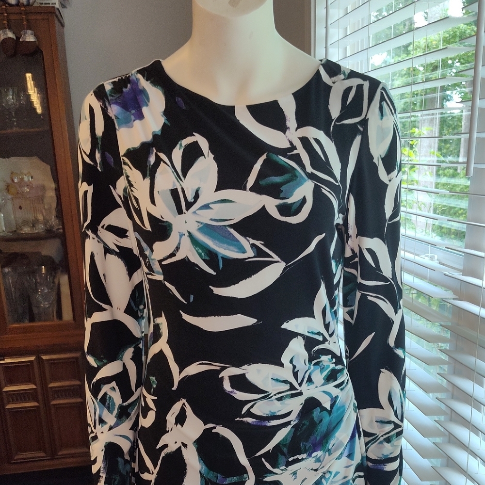 Lauren Ralph Lauren Black and White Long Sleeve Sheath Dress - Picture 3 of 10
